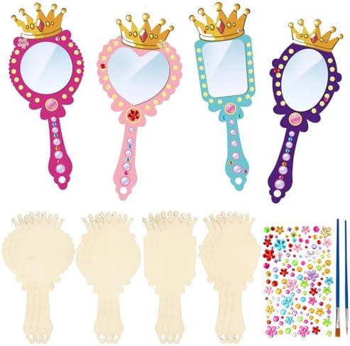 12 Pack Wood Mirror Craft for Children Beautify You Very own Princess Mirrors for Women Diy Paint Wood Hand Mirror for Artwork Activities Birthday