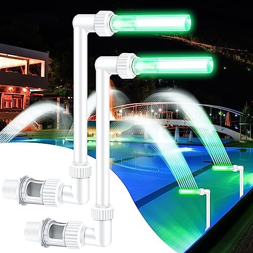 Sumind 2 Pcs LED Light Swimming Pool Waterfall Fountain Water Spa Spray Fountain Hydropower Pool Fountain Pond Waterfall Pool Sprinkler Fountain Fit 1.5 and 2.2 Inch Above Inground Pool Return Jet